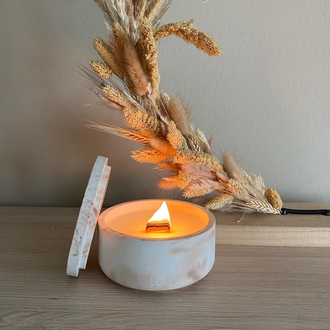 Marmeren kaars met deksel (laag)